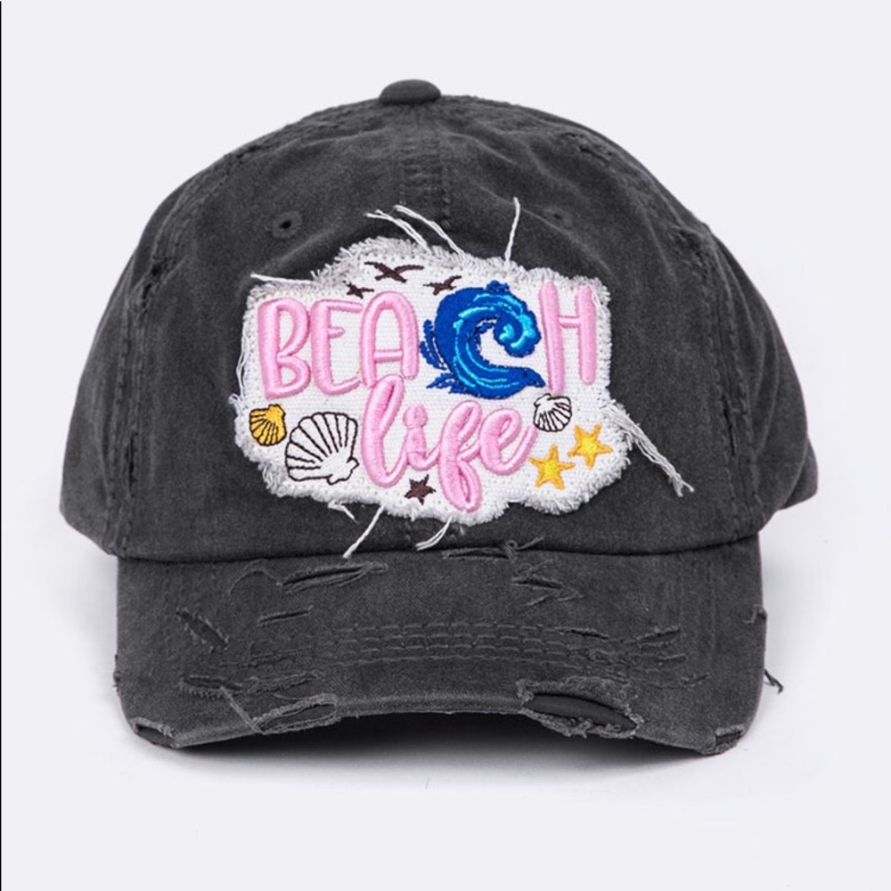 NWT Beach Life Distressed Baseball Hat Cap Black